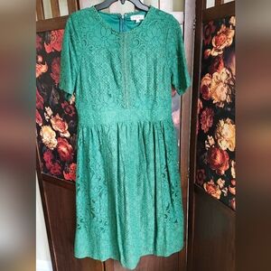 Polagram Green Floral Lace Swing Dress